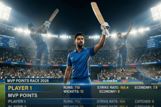 IPL 2026 MVP standings and cricket player statistics graphics, supporting 1xBet predictions