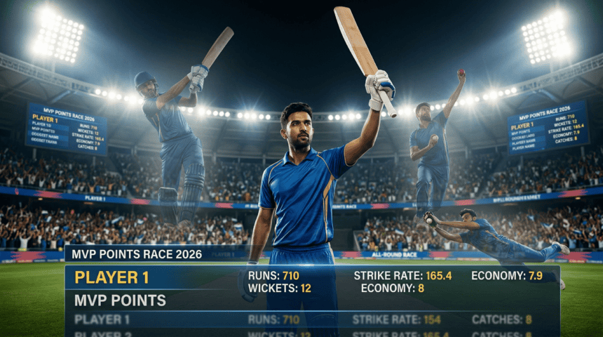 IPL 2026 MVP standings and cricket player statistics graphics, supporting 1xBet predictions
