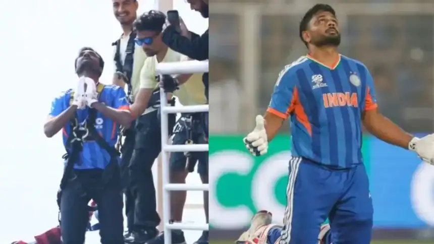 Fan recreates Sanju Samson celebration during bungee jump before IPL 2026