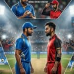IPL 2026 Rivalries: CSK vs MI & Key Clashes. Detailed collage illustrating an epic cricket rivalry for IPL 2026, featured in a partnership article with 1xbet.