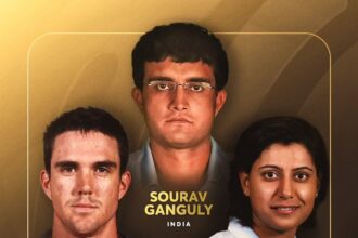 Sourav Ganguly, Kevin Pietersen and Anjum Chopra in ICC Hall of Fame