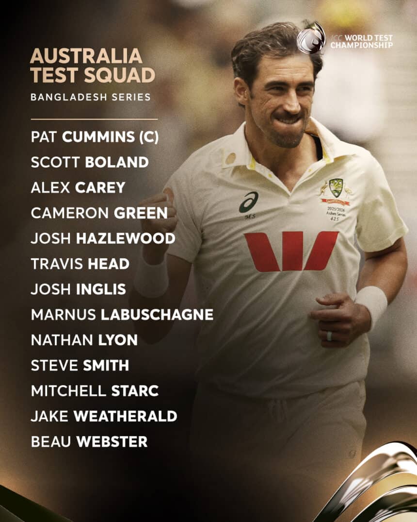 Australia Squad for Bangladesh Tests 2026: Cummins, Hazlewood Back for Darwin Opener 31 Australia Squad vs Bangladesh 2026: Cummins, Hazlewood Return