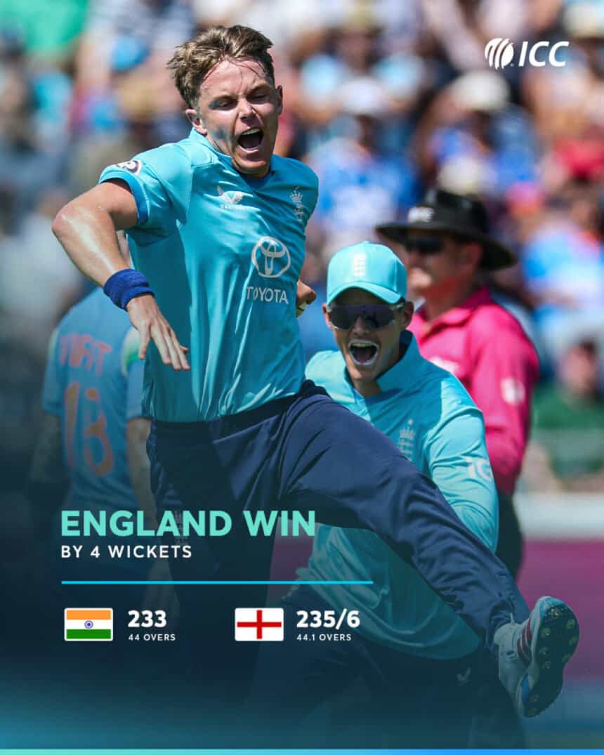 England beat India by four wickets to level ODI series 1-1