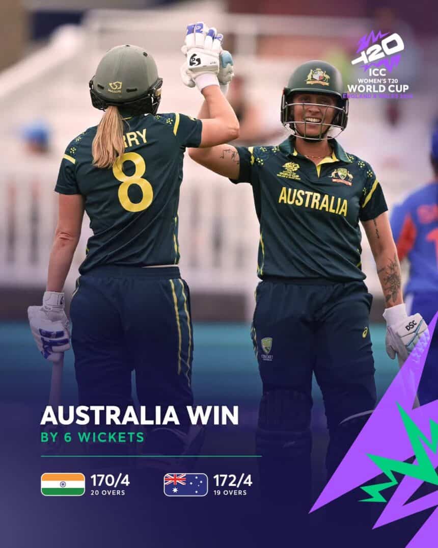 Australia Eliminate India with Six-Wicket Victory to Book Women’s T20 World Cup Semi-Final Against West Indies 31 Australia Knock India Out to Set Up West Indies Semi-Final